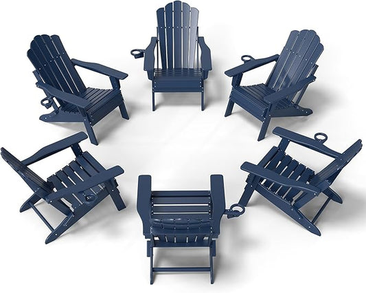 FOOWIN Adjustable Adirondack Chair, Folding Adirondack Chair with Cup Holder, HDPE All-Weather Fire Pit Chair with 3 Recline Positions, Suitable for Patio, Garden, Backyard, Poolside, Grey