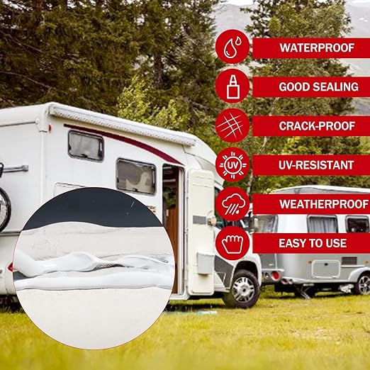 RV Roof Sealant 6Pack, Self-Leveling Lap Sealant for RV Roofs,White RV Caulking Lap Sealants for Camper Trailer Roof Window, Waterproof RV Silicone Sealants Roofing Repair Kit
