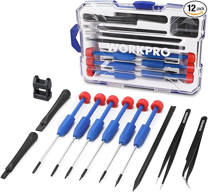 WORKPRO 12 in 1 Torx Screwdriver Set with T3 T4 T5 T6 T8 T10 Security Torx Bit & Precision Magnetic Screwdrivers, Tweezers,Pry Bars, Spudger for Eyeglass, Watch, Computer, Phone, with Case