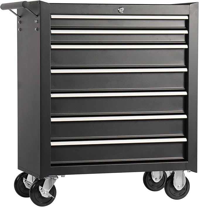 7 Drawers Tool Cart on Wheels, Multifunctional Rolling Storage Tool Chest,Drawers Rolling Tool Trolley Organizer Case for Garage,Warehouse,Workshop,Repair Shop (7 Drawers - Black)