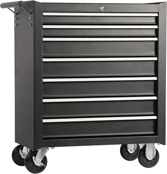 7 Drawers Tool Cart on Wheels, Multifunctional Rolling Storage Tool Chest,Drawers Rolling Tool Trolley Organizer Case for Garage,Warehouse,Workshop,Repair Shop (7 Drawers - Black)