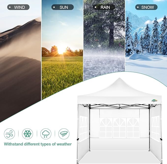 COBIZI 10x10 Pop Up Canopy with Sidewalls Heavy Duty Party Tent with Removable Awning Easy Up Outdoor Canopy Wedding, All Season Windproof&Waterproof with Roller Bag UPF 50+, White