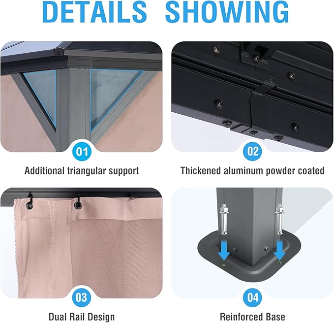 LeDoasis Nebula 12'x20' Outdoor Hardtop Gazebo, Permanent Aluminum Patio Gazebo, Polycarbonate Double Roof Canopy, Breathable Netting & Privacy Curtain Included，for Patio Lawn and Garden,Parties