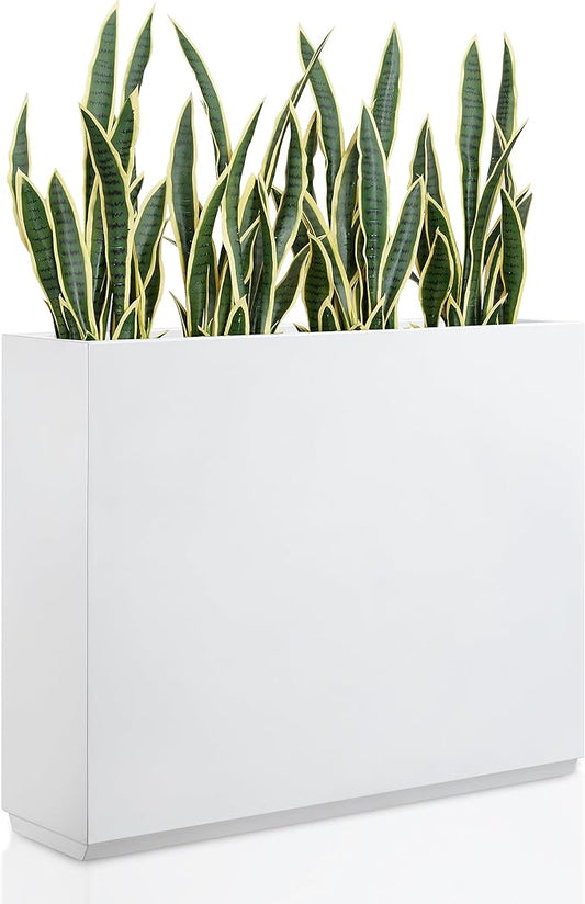 Wallowa Metallic Heavy Planter for Outdoor Plants, 38Lx10Wx30H Inches Tall and Long Metal Divider Planter Box with for Outside & Indoor, Seamless (White)