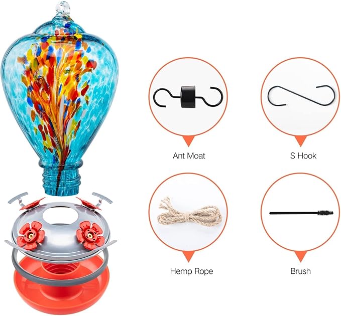Muse Garden Gifts for Women Glass Hummingbird Feeder for Outdoors Hanging, Birthday Mother‘s Day Christmas Valentine Hummingbird Gifts for Women Mom, Ant Moat Included, 2 Pack, Comet and Nebula