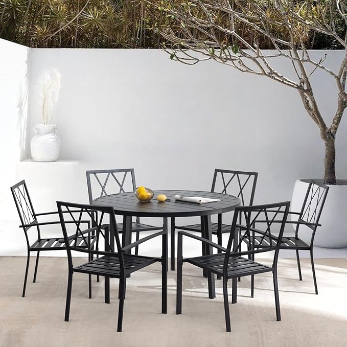Outdoor Dining Chairs Set of 8, Metal Frame Stackable Patio Dining Chairs with Armrest, Wrought Iron Patio Bistro Chairs for Lawn, Backyard, Garden, Porch