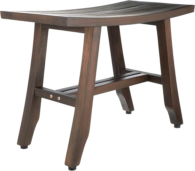 DecoTeak Satori Teak Shower Bench – 24" Compact Teak Bath Seat, Brown Finish, for Adults & Seniors | Water-Resistant Spa Stool with Slatted Seat & Adjustable Feet