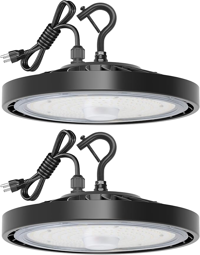 LED Shop Lights 100W 16,000LM 5000K Super Bright High Bay Shop Lights with US Cable Plug in for Garage Workshop Warehouse Factory Barn (100W 2Pack)
