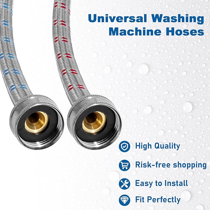 Washing Machine Hoses,Stainless Steel Washing Machine Hose 4ft -2 Packs Braided Premium Washer Hoses Supply Lines-washer hoses 6ft Hot and Cold Striped Water Connection