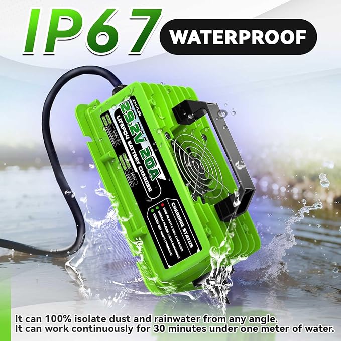 29.2V 20A LiFePO4 Battery Charger 24V 20A Rechargeable Charger with Multiple Safety Protections for 24V Lithium Iron Phosphate Battery