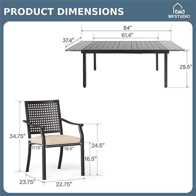 MFSTUDIO Outdoor Dining Set for 8, Expandable Patio Table and Chairs Set, 9 Piece Metal Patio Dining Set Patio Furniture Set for Deck Backyard Poolside Garden