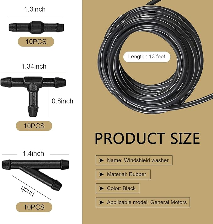 30 PCS Windshield Washer Hose Kit, Washer Fluid Hose with Connectors, 4M/13Ft Windshield Fluid Pipe Replacement, Universal Auto Accessories for Most Cars (Black)