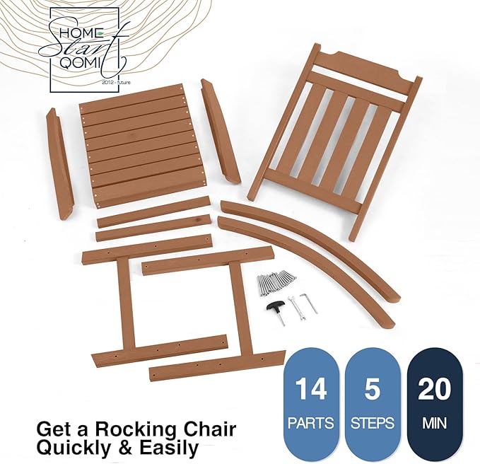 Rocking Chairs Set of 2, All Weather Resistant Poly Lumber Outdoor Porch Rocker, Rocking Chairs for Outdoor, Indoor, Patio, Deck, Garden, Backyard, Load Bearing 380 lbs - Teak