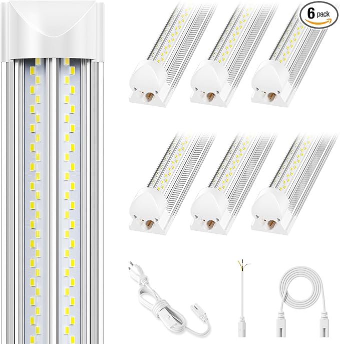 6 Pack 100w 8ft Led Shop Light, Super Bright 15000lm 5000k V Shape 8' Led Shop Lights, Linkable 8 Foot Led Shop Lights for Garage Warehouse, Supermarket, Basement, Barn, Storage Area