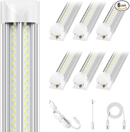 6 Pack 100w 8ft Led Shop Light, Super Bright 15000lm 5000k V Shape 8' Led Shop Lights, Linkable 8 Foot Led Shop Lights for Garage Warehouse, Supermarket, Basement, Barn, Storage Area