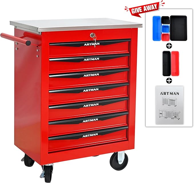 7 Drawers Rolling Tool Box on Wheels, Multifunctional Tool Cart, Drawers Rolling Trolley Organizer Tool Storage Chest for Garage,Workshop,DIY Multiple Interconnectable(4 Drawers-30.5" H)