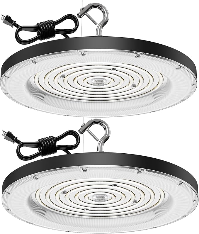High Bay LED Shop Lights for Garage Workshop,300W 30000LM Super Bright High Bay lights with US Plug - IP65 Waterproof 5000K AC110V-130V Commercial Bay Lighting for Factory Warehouse Barn-2 Pack