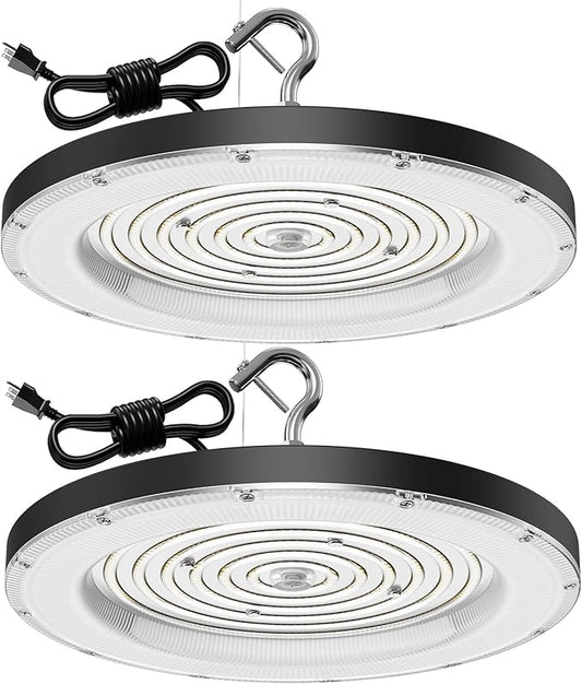 High Bay LED Shop Lights for Garage Workshop,300W 30000LM Super Bright High Bay lights with US Plug - IP65 Waterproof 5000K AC110V-130V Commercial Bay Lighting for Factory Warehouse Barn-2 Pack