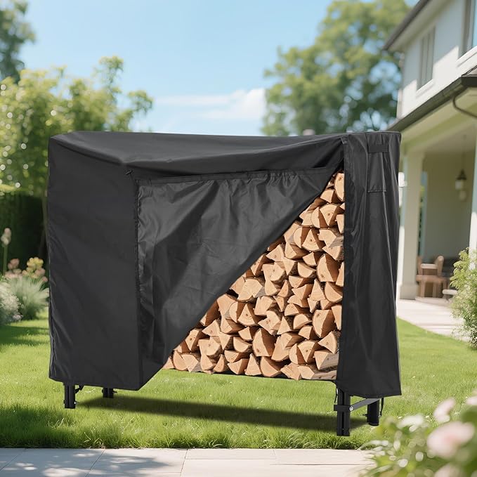 Towallmark 4Ft Firewood Rack with Cover, Heavy Duty Firewood Racks with Weather Resistant 600d Oxford Fabric Cover, Indoor/Outdoor Wood Rack