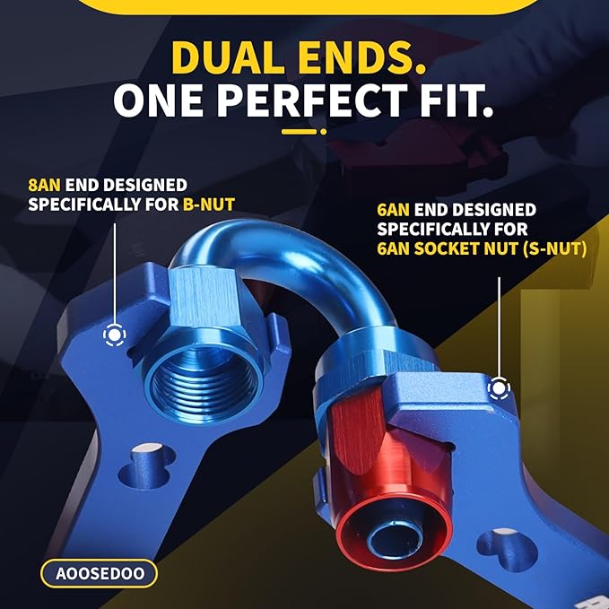 Adjustable AN Fittings Wrench For 3AN-16AN Hose Fitting Spanner Lightweight Aluminum Flat-ended Black With a 6AN Socket-AN8 B-nut Double Hose End Fitting Wrench Blue