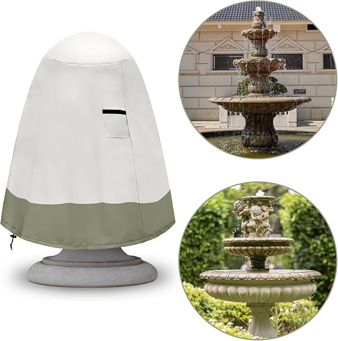 Fountain Cover（36"x42"） 600D Oxford Cloth Garden Fountain Statue Protective Cover, Fountain Protector with Drawstring Weather Resistant for Winter Outdoor Patio Fountain (36"x42"- khaki)