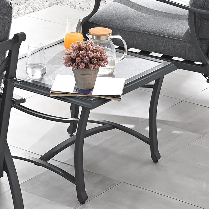 Patio Bistro Set 3 Pieces Metal Outdoor Furniture Sets Metal Patio Chairs with Side Table Dark Grey Thick Cushions Galvanized Steel Frame