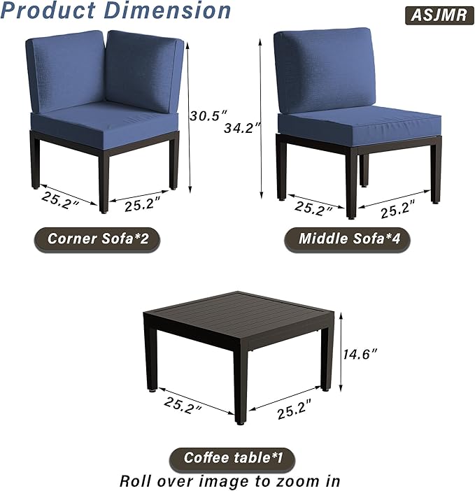 Patio Furniture Set,7 Pieces Modern Outdoor Conversation Set, Outdoor Metal Sectional Sofa with Thick Cushion and Coffee Table.