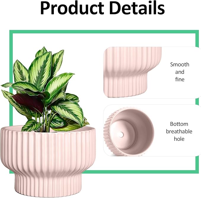 OXART Ceramic Pots for Plants, 7.7 Inch Round Plant Pot with Drainage Hole, Modern Outdoor Flower Pots Home Garden Decorative Planters for House Plants Indoor Planters (Pink)