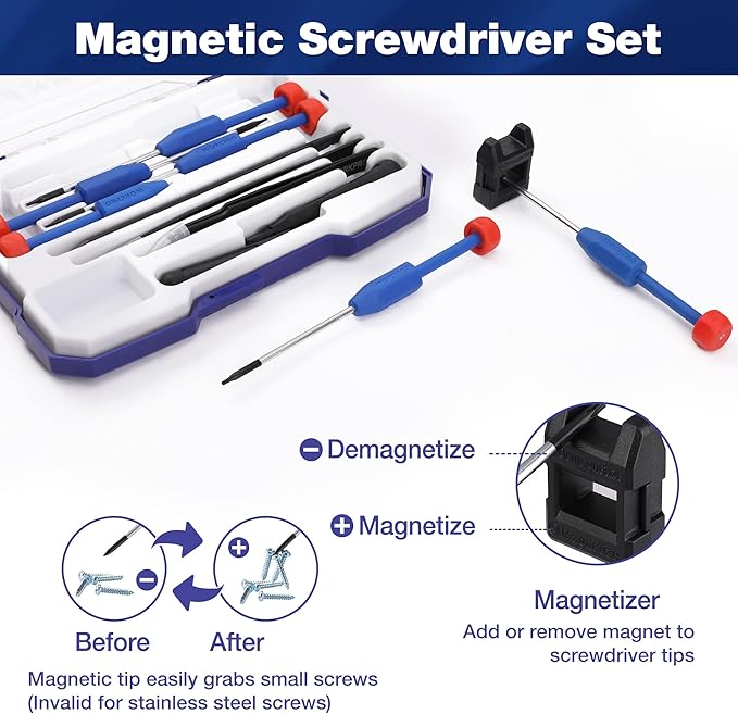 WORKPRO 12 in 1 Torx Screwdriver Set with T3 T4 T5 T6 T8 T10 Security Torx Bit & Precision Magnetic Screwdrivers, Tweezers,Pry Bars, Spudger for Eyeglass, Watch, Computer, Phone, with Case