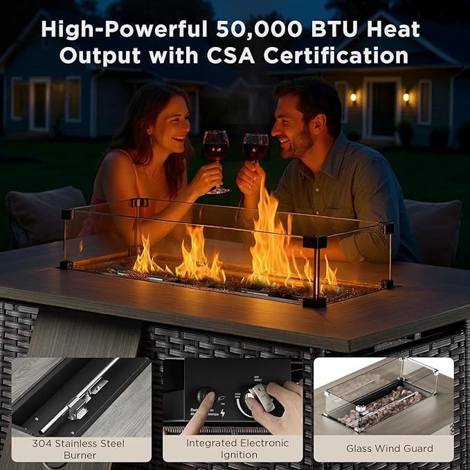 7 Pieces Patio Furniture Set with 42.5" Fire Pit Table-All Weather Wicker Outdoor Furniture with High Back Swivel Patio Chairs Set of 2 Outdoor Couch for Deck Balcony Backyard Brown/Beige
