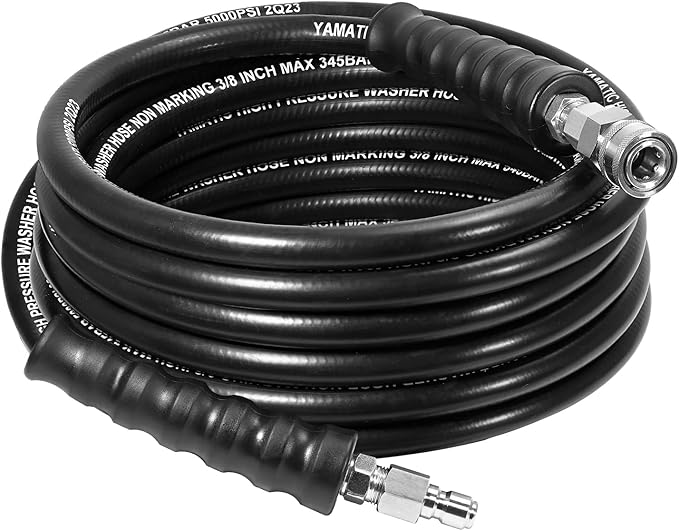 YAMATIC 5000PSI 3/8" Pressure Washer Hose 25FT with Stainless Steel Quick Connector, Rubber Power Washer Replacement Hose, Steel Wire Braided, Compatible with Simpson, Craftsman, Champion