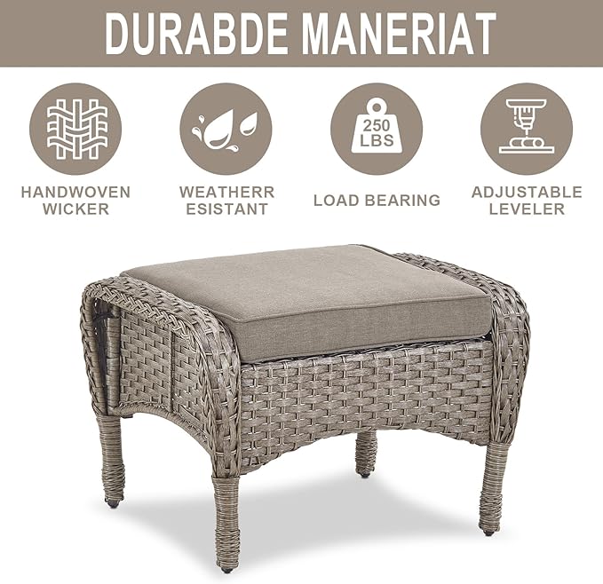 Belord 8 Piece Patio Furniture Set with 50000 BTU Propane Fire Pit Table, Outdoor Conversation Set with 2 Swivel Rocker Chairs Wicker Sofa and Ottomans for Casual Gatherings Grey Wicker