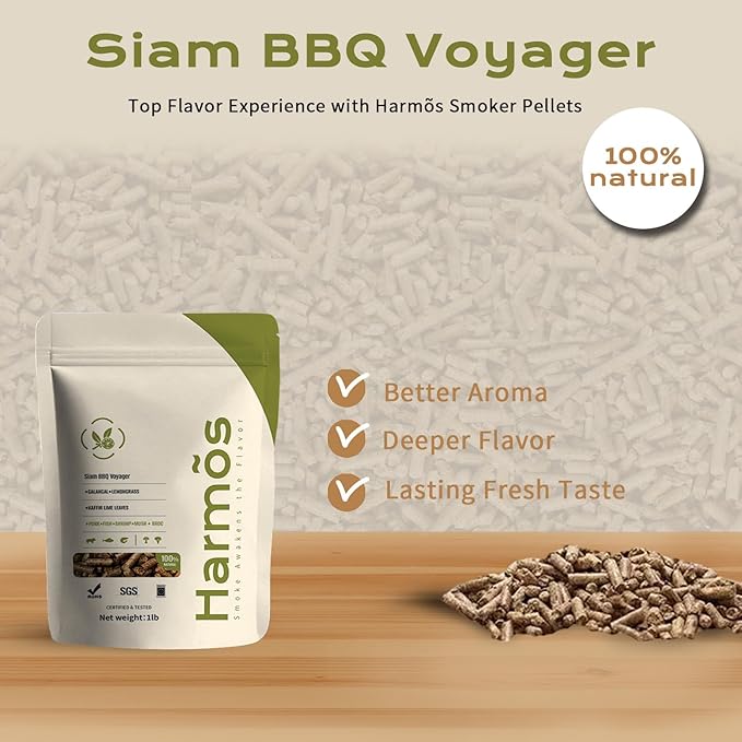 Harmos 4-Wood Pellets with Galangal, Lemongrass & Kaffir Lime Leaves- All-Natural for Ninja Grill & Smoking Tube, Outdoor BBQ Fuel, Resealable Bag, 2 Packs