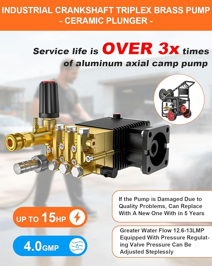 4400 PSI Gas Pressure Washer with Hose Reel, Electric Start, 296cc 15HP Engine 4GPM, Includes 50 FT 3/8 inch Hose, 5 Quick Connect Nozzles, Spray Gun and Wand