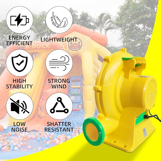 1100Watt/1.5HP High Power Air Blower for Large Inflatables, GONFLABLE Inflatable Bounce House Blower, Portable Fan Pump Leaf Blower Corded Commercial for Bouncy Castle, Jumper, Water Slide