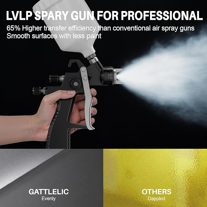 LVLP Air Spray Gun Premium Kit with 1.3/1.5/1.7mm Nozzle & Air Regulator,Automotive Paint Sprayer, for Cars & House DIY Painting Gun(Black)