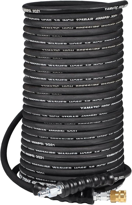 YAMATIC 3/8" Kink Resistant Pressure Washer Hose 200FT, Swivel 3/8" Quick Connector, 4000 PSI High Durability Cold Hot Water Max. 212°F, Fit Most Residential and Commercial Pressure Washer