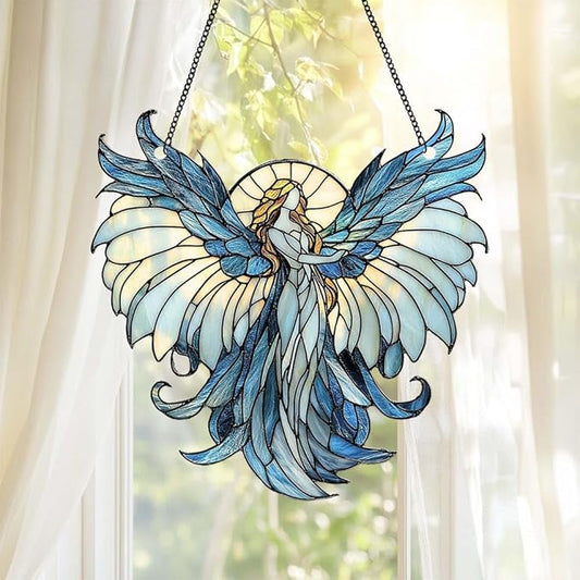 Guardian Angel Christmas Ornament Spiritual Religious Suncatcher Window Hanging Acrylic Stained Glass Effect Art Garden Decor Unique Gift for Mom Grandma Women