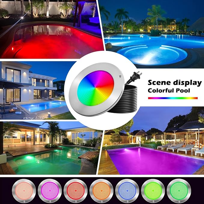Pool Lights for Inground Pool, LED Multicolor Inground Pools RGB Stainless Steel Underwater Light for Wet Niche, APP Control & Remote Control, Easy Install (10''-RGB-60W, 100FT)