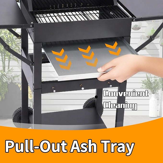 CIG GARDEN Charcoal Grill with 2 Foldable Side Tables,20-Inch Outdoor Barbecue Grill with 330 Sq.In.Cooking Area,Enamel Steel Wiring Charcoal Grill with Charcoal Trays for Camping Garden Backyard