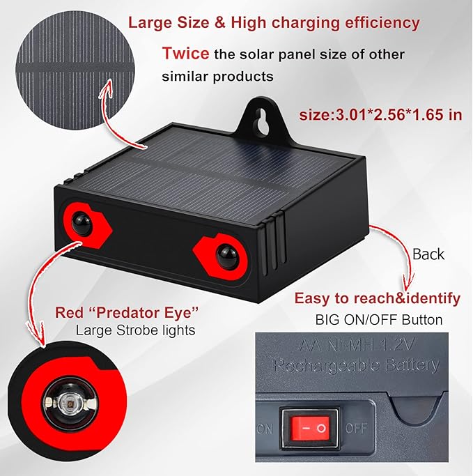 Coyote Deterrent Deer Repellent Devices Solar Nocturnal Animal Repeller Predator Light with Large Solar Panel for Yard Garden Chicken Coop Fox Raccoon Skunk 4 Pack