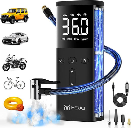 Tire Inflator Portable Air Compressor - Fast Cordless Air Pump for Car Tires, 150 PSI Electric Bike Tire Pump with LED Light & Digital Pressure Gauge for Motorcycle, Bicycle, Auto & Balls