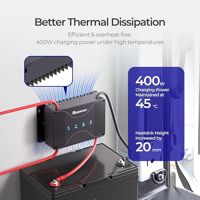 DC to DC Charger with MPPT-12V 30A Dual Solar & Alternator Input Auto-Charges Lithium AGM Gel Flooded Batteries for RV Marine Car