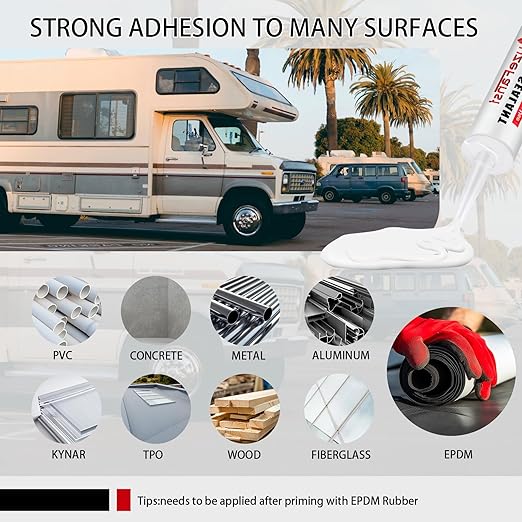 RV Roof Sealant 6Pack, Self-Leveling Lap Sealant for RV Roofs,White RV Caulking Lap Sealants for Camper Trailer Roof Window, Waterproof RV Silicone Sealants Roofing Repair Kit
