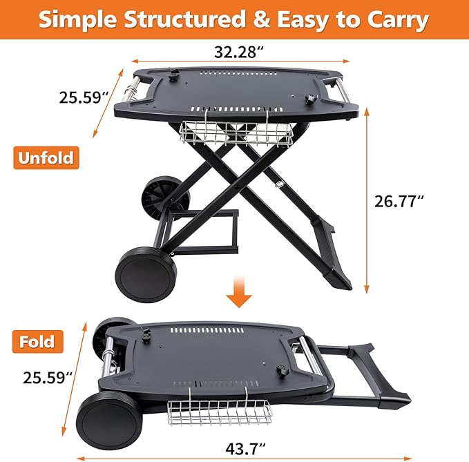 Portable Cart for Weber Q1200, Q1000, Q2200, Q2000, Q2400, Folding Cart for Outdoor BBQ，Portable Stand for Weber Q Series Gas Grills and Ninja Woodfire OG700 Series