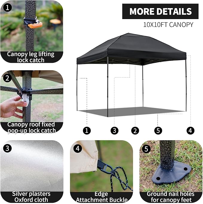 10x10 Pop Up Canopy Tent with 2 Sidewalls, Easy Up Canopy Outdoor Party Sun Shade Tent Portable Gazebo for Beach Camping Events with Carry Bag and 4 Sand Bags