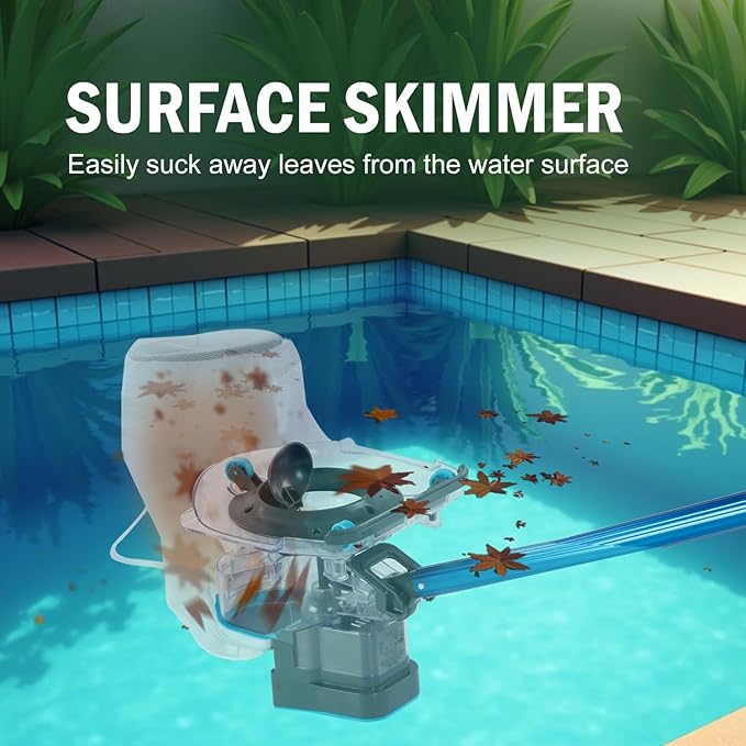 Heavy-Duty Cordless Rechargeable Pool Leaf Vacuum, 31GPM Ultra Strong Suction, 3 in 1 Cleaning Solution – Deep, Shallow & Surface Skimmer, for Above Ground Pools & In Ground Pools