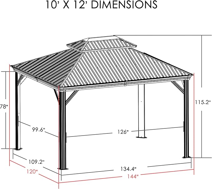 Kozyard Alexander 10' X 12' Hardtop, Aluminum Metal Gazebo with Galvanized Steel Double Roof Canopy, Curtain and Netting, Permanent Pavilion for Patio, Backyard, Deck, Lawn (Brown)