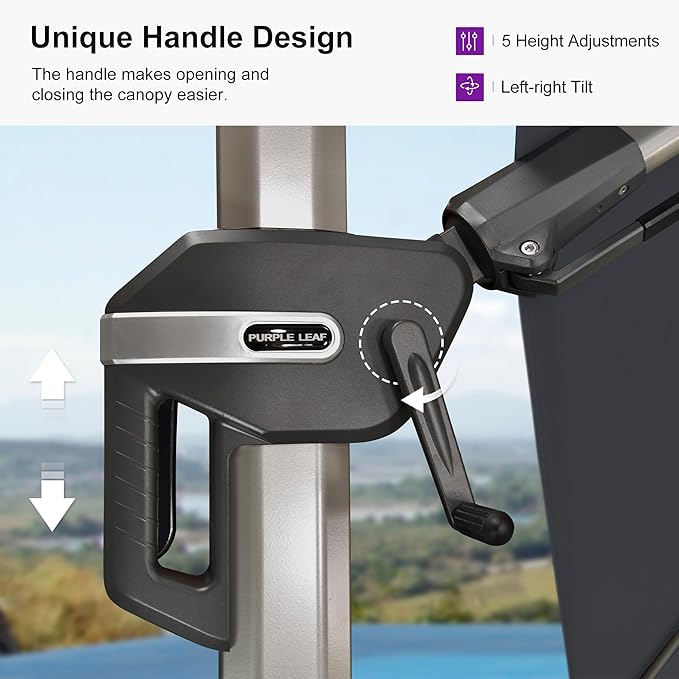 PURPLE LEAF 8' X 8' Left-right Tilting Patio Umbrella with Base Outdoor Swivel Cantilever Offset Aluminum Umbrella with Champagne Frame and 360-degree Rotation for Garden Deck Pool, Grey