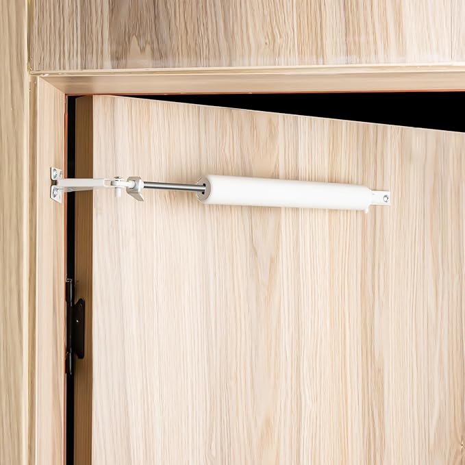 Screen and Storm Door Closer Kit, Closer for Heavy Storm Doors | Screen and Storm Door Push Button Latch Set | Storm Door Protector Chain and Spring (White-Only Closer), MGPneumatic001